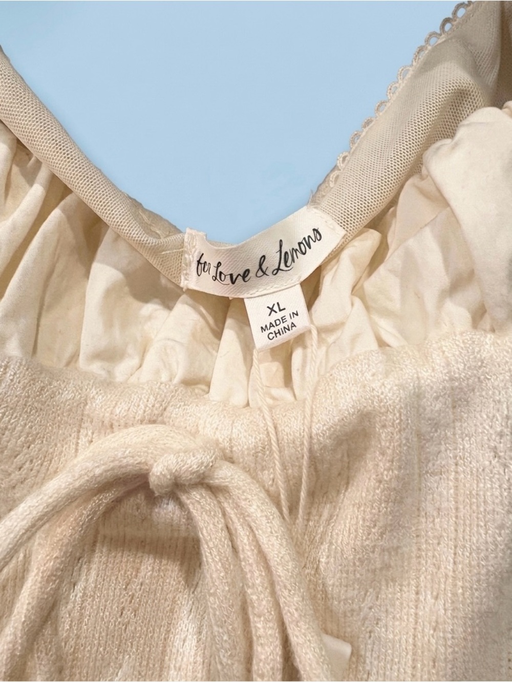 For Love & Lemons Aliyah Pointelle Top in Cream Size XL NWT - Picture 5 of 8